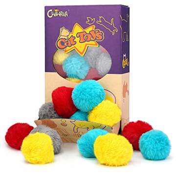 CHIWAVA 24PCS 1.8" Catnip Furry Cat Toys Ball Soft Pom Pom Balls Kitten Chasing Quiet Play Assorted ...