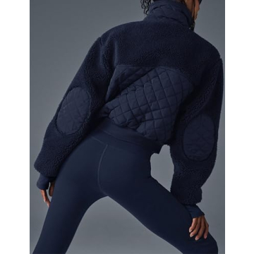 IMCTAH Womens Trendy Full Zipper Fleece Jacket - Navy