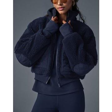 IMCTAH Womens Trendy Full Zipper Fleece Jacket - Navy