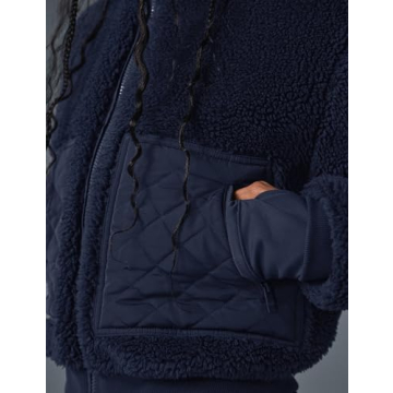 IMCTAH Womens Trendy Full Zipper Fleece Jacket - Navy