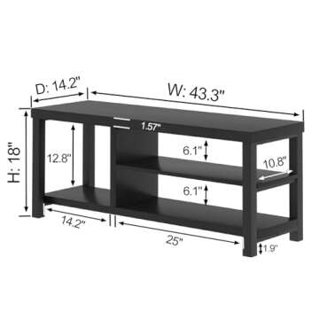 EXCEFUR Shoe Bench, Rustic Wooden Storage Bench for Entryway Hallway, Industrial Indoor Shoe Rack Bench Seat for Living Room Bedroom, 43.3 Inch Black