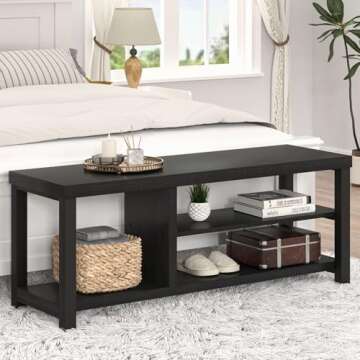 EXCEFUR Shoe Bench, Rustic Wooden Storage Bench for Entryway Hallway, Industrial Indoor Shoe Rack Bench Seat for Living Room Bedroom, 43.3 Inch Black