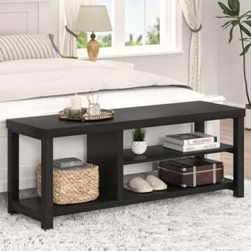 EXCEFUR Shoe Bench, Rustic Wooden Storage Bench for Entryway Hallway, Industrial Indoor Shoe Rack Bench Seat for Living Room Bedroom, 43.3 Inch Black