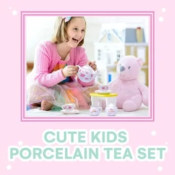 Jewelkeeper Porcelain Tea Set with Basket for Little Girls