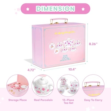 Jewelkeeper Porcelain Tea Set with Basket for Little Girls