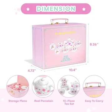 Jewelkeeper Porcelain Tea Set with Basket for Little Girls