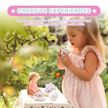 Jewelkeeper Porcelain Tea Set with Basket for Little Girls