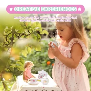 Jewelkeeper Porcelain Tea Set with Basket for Little Girls
