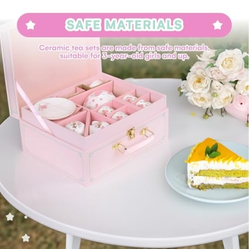 Jewelkeeper Porcelain Tea Set with Basket for Little Girls