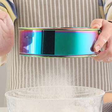 QIBOORUN 2 Pack 304 Stainless Steel Fine Flour Sieve,80 Mesh 6 Inch/ 8 Inch/Baking Fine Mesh Strainer for Bake Decorate Cakes,Pies,Pastries,Cupcakes,Round Sifter for Straining Powdering-Rainbow Color