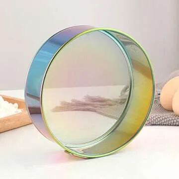 QIBOORUN 2 Pack 304 Stainless Steel Fine Flour Sieve,80 Mesh 6 Inch/ 8 Inch/Baking Fine Mesh Strainer for Bake Decorate Cakes,Pies,Pastries,Cupcakes,Round Sifter for Straining Powdering-Rainbow Color