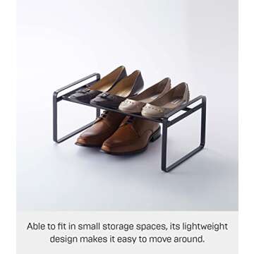 Yamazaki Home Adjustable Shoe Rack - Spacesaving Storage Solution Steel One Size Black