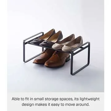 Yamazaki Home Adjustable Shoe Rack - Spacesaving Storage Solution Steel One Size Black