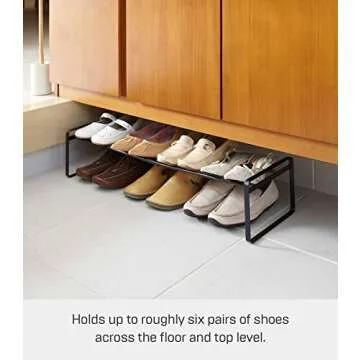 Yamazaki Home Adjustable Shoe Rack - Spacesaving Storage Solution Steel One Size Black