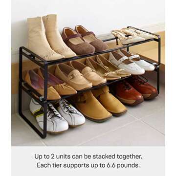 Yamazaki Home Adjustable Shoe Rack - Spacesaving Storage Solution Steel One Size Black