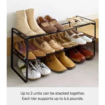Yamazaki Home Adjustable Shoe Rack - Spacesaving Storage Solution Steel One Size Black