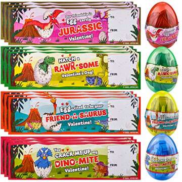 JOYIN 12 Pack Valentine’s Greeting Cards with Transforming Dinosaur Toys in Egg, Classroom Exchange Prize for Valentine Party Favor, Hatching Dinosaur Eggs, School Gift Exchange