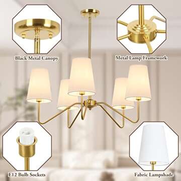 Elegant 5-Light Modern Chandelier with Adjustable Height