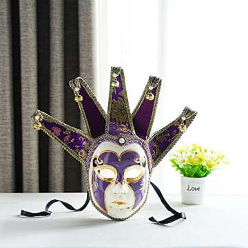 YU FENG Vintage Jolly Joker Venetian Masquerade Mask Costume Halloween Cosplay Mask For Party,Ball Prom,Mardi Gras,Wall Decoration (Purple)