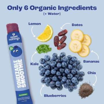 Sweet Nothings, Blueberry, USDA Organic Kids' Squeezable Super Fruit Smoothie Freezie Pops, Value Pa...