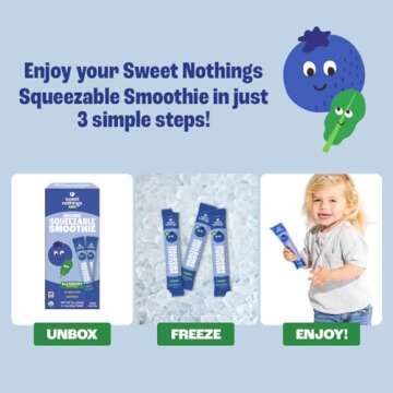 Sweet Nothings, Blueberry, USDA Organic Kids' Squeezable Super Fruit Smoothie Freezie Pops, Value Pack of 24 - Dye-Free, No Added Sugar, Dairy-Free, Vegan, Healthy Organic Fruit and Veggie Pops, Freeze & Enjoy