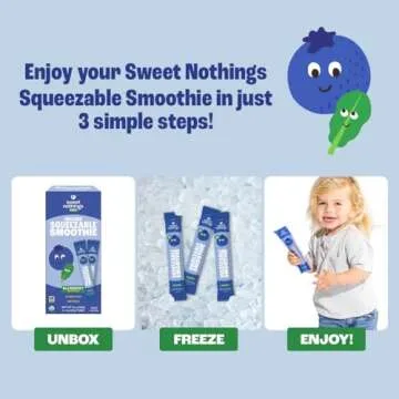 Sweet Nothings, Blueberry, USDA Organic Kids' Squeezable Super Fruit Smoothie Freezie Pops, Value Pack of 24 - Dye-Free, No Added Sugar, Dairy-Free, Vegan, Healthy Organic Fruit and Veggie Pops, Freeze & Enjoy