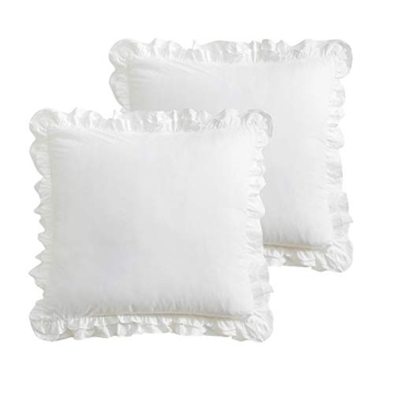 K MASANIJI Plush Ruffled Euro Pillow Covers - Cozy White Shams