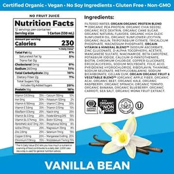 Orgain Organic Nutritional Vegan Protein Shake, Vanilla Bean - 16g Plant Based Protein, Meal Replacement, 21 Vitamins & Minerals, Fruits & Vegetables, Gluten Free, Non-GMO, 11 Fl Oz (Pack of 12)