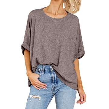 Women Oversized T-Shirt Summer Casual Short Sleeve Loose Tee Tops Brown