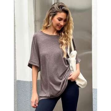 Women Oversized T-Shirt Summer Casual Short Sleeve Loose Tee Tops Brown