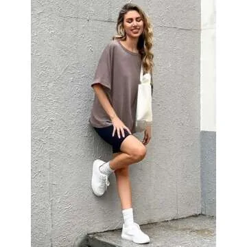 Women Oversized T-Shirt Summer Casual Short Sleeve Loose Tee Tops Brown