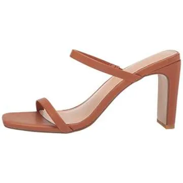 The Drop Women's Avery Square Toe Two Strap High Heeled Sandal, Toffee, 8.5