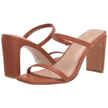 The Drop Women's Avery Square Toe Two Strap High Heeled Sandal, Toffee, 8.5