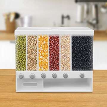 6-Grid Cereal Dispenser Countertop-Airtight Food Storage Container for Dry Food,Beans, Dried Fruits ...