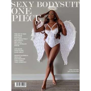 Buitifo Womens Sexy Bodysuit Lingerie One Piece Babydoll V Neck Teddy Snap Crotch (M,White)