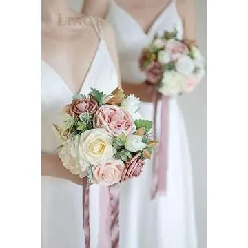 Ling's Moment Artificial Flowers 50Pcs Cream Roses Decor w/Stems,3" Real Touch DIY Foam Floral for Wedding Bouquet/Centerpieces, Outdoors Party Backdrop, Room/Table, and Garden/Pot Decorations