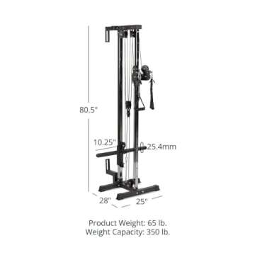 Titan Fitness Short Wall Mounted Pulley Tower, 80.5" Plate Loaded Cable Machine, Rated 350 LB, Universal Standard & Olympic Plate Compatibility, 18 Height Settings, Space-Saving Functional Trainer