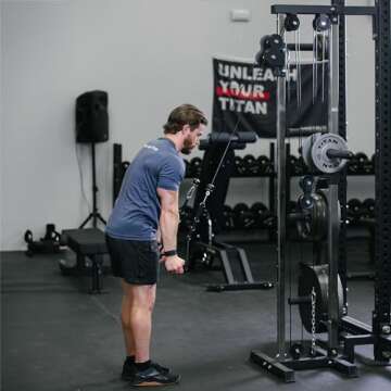 Titan Fitness Short Wall Mounted Pulley Tower, 80.5" Plate Loaded Cable Machine, Rated 350 LB, Universal Standard & Olympic Plate Compatibility, 18 Height Settings, Space-Saving Functional Trainer