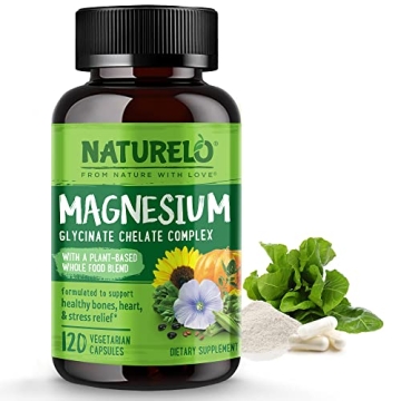 NATURELO Magnesium Glycinate Chelate - 200 mg Natural Magnesium for Calm, Muscle Relief & Better Sle...