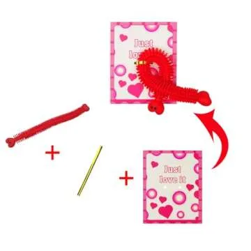 JoFAN 24 Pack Valentines Cards with Valentines Stretchy String Toys for Kids School Class Classroom Valentines Day Gifts Prizes Party Favors