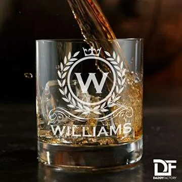 DADDY FACTORY Personalized Whiskey Glass, Engraved Monogram Rocks Cocktail Glass, 10.25 oz Custom Bourbon Gift For Men