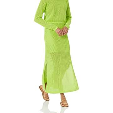 Halle Crochet Midi Skirt by The Drop in Lime, Plus Size