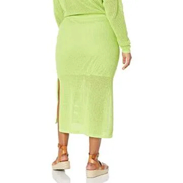 Halle Crochet Midi Skirt by The Drop in Lime, Plus Size