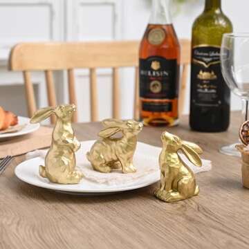 AOMOONOA Resin Gold Bunny Decor Rabbit Figurines, Small Easter Bunny Figurine Set of 3, Easter Rabbit Statues for Spring Tabletop Decor