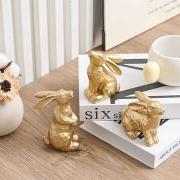 AOMOONOA Resin Gold Bunny Decor Rabbit Figurines, Small Easter Bunny Figurine Set of 3, Easter Rabbit Statues for Spring Tabletop Decor