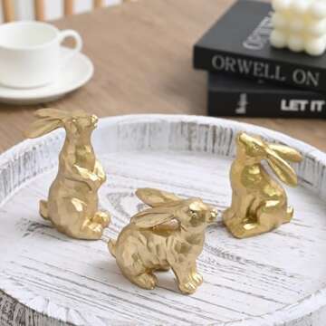 AOMOONOA Resin Gold Bunny Decor Rabbit Figurines, Small Easter Bunny Figurine Set of 3, Easter Rabbit Statues for Spring Tabletop Decor