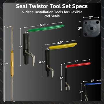 Hydraulic Seal Installation Tool Set – 6 Piece Seal Twistor Tool Including Two Sided Seal Pick, Ea...