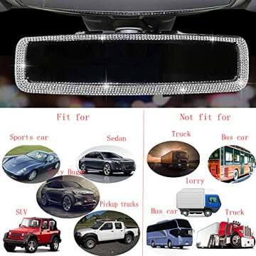 Bling Rhinestone Car Rear View Mirror, Car Rear View Mirror with Crystal Diamonds Bling Rhinestones Car Rear View Mirror for Women,Car Interior Trim. (Sliver)