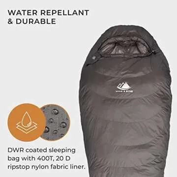Hyke & Byke Katahdin 0°F Cold Weather Mummy Hiking & Backpacking Sleeping Bag - Synthetic 625 FP 4 Season Sleeping Bags for Adults - Ultralight Includes Compression Stuff Sack (Charcoal Gray, Short)