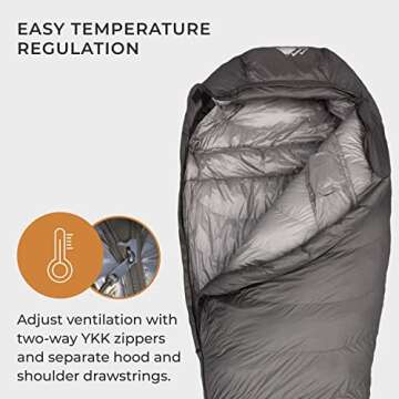 Hyke & Byke Katahdin 0°F Cold Weather Mummy Hiking & Backpacking Sleeping Bag - Synthetic 625 FP 4 Season Sleeping Bags for Adults - Ultralight Includes Compression Stuff Sack (Charcoal Gray, Short)